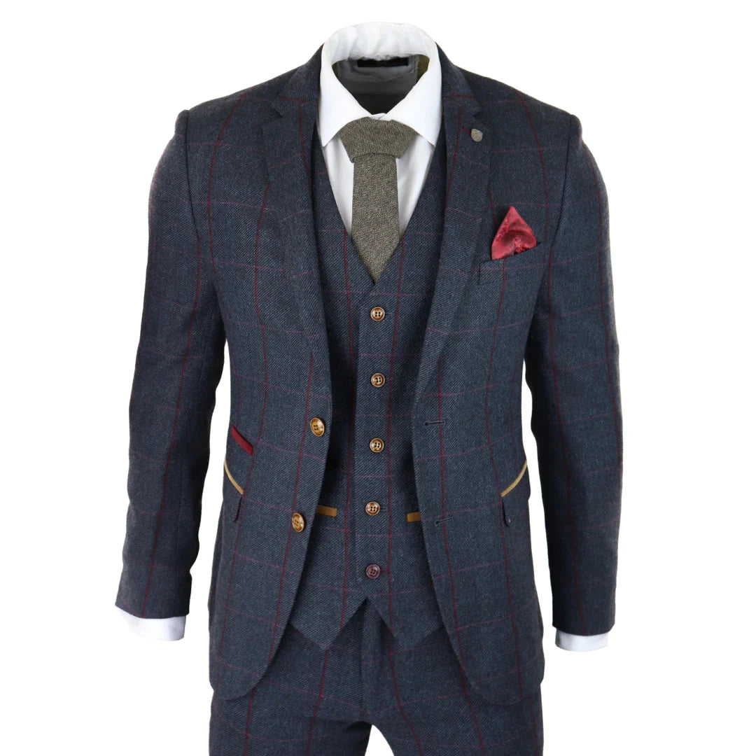 Navy tweed check suit top