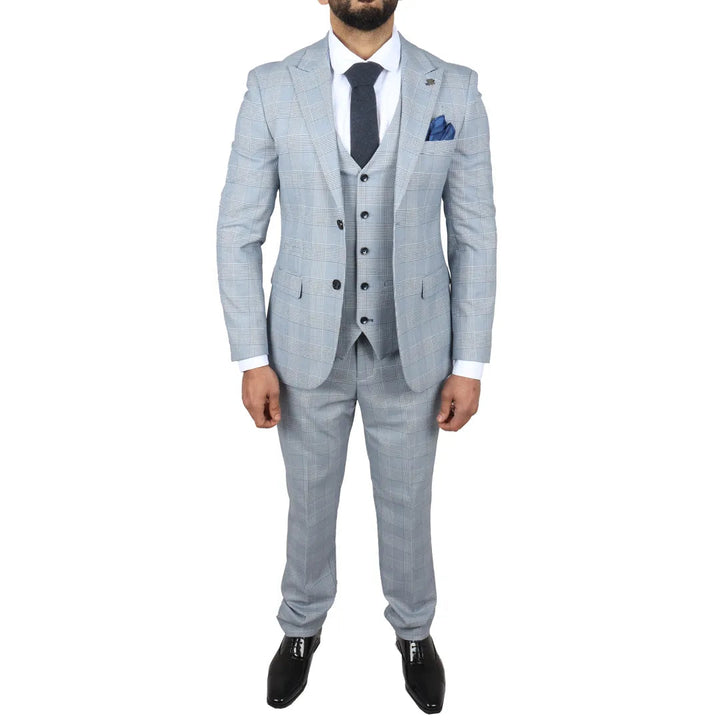 MARK - MEN'S BLUE 3 PIECE TWEED CHECK TAILORED FIT SUIT