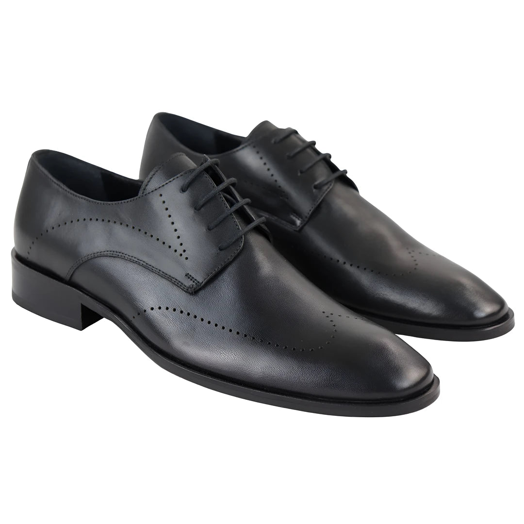 MEN'S MATT LEATHER DERBY SHOES DOTTED LINE