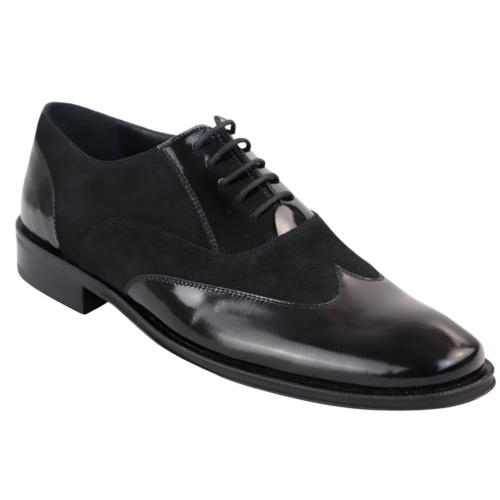 MEN'S OXFORD SHOES SHINNY SUEDE BLACK LEATHER