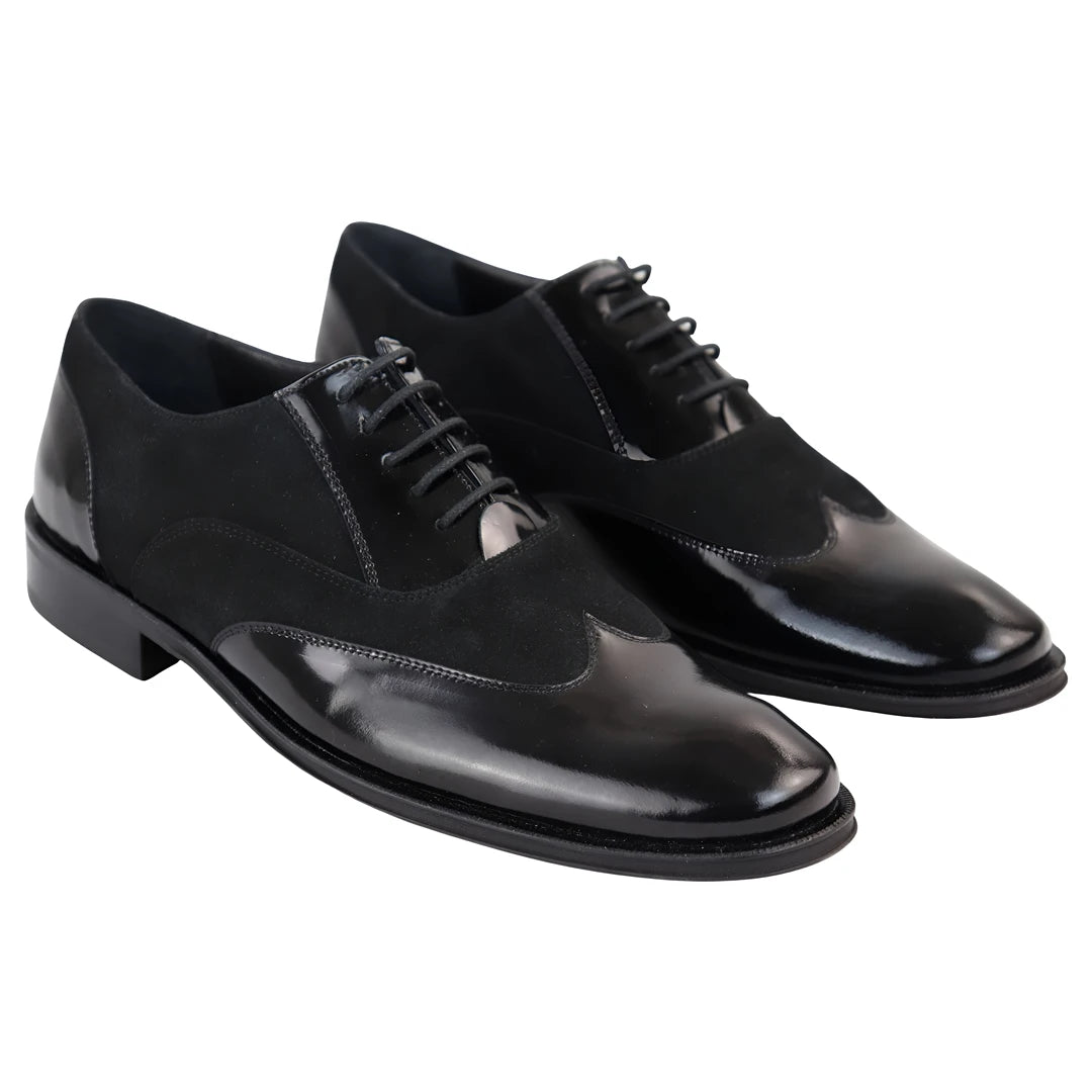 MEN'S OXFORD SHOES SHINNY SUEDE BLACK LEATHER