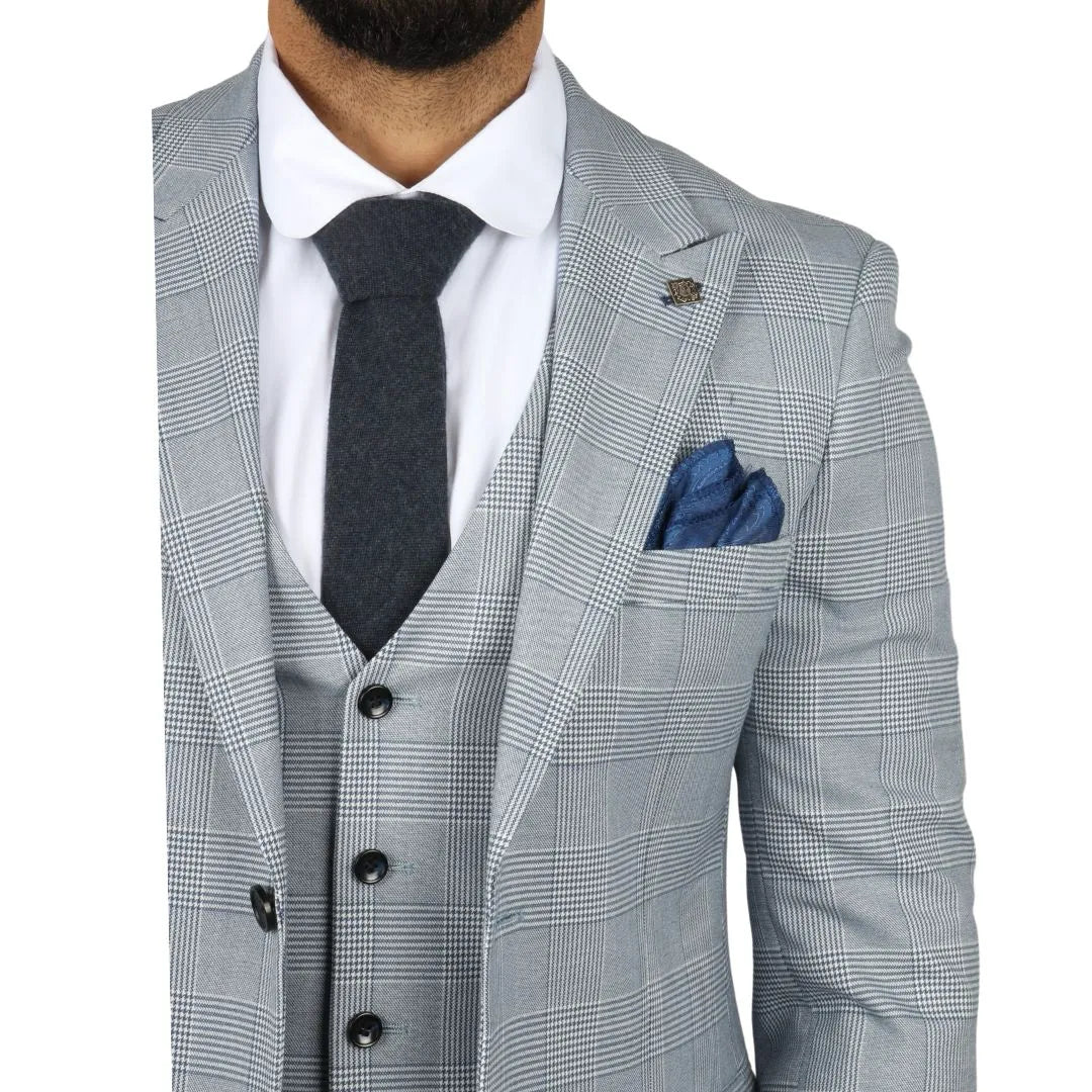 MARK - MEN'S BLUE 3 PIECE TWEED CHECK TAILORED FIT SUIT