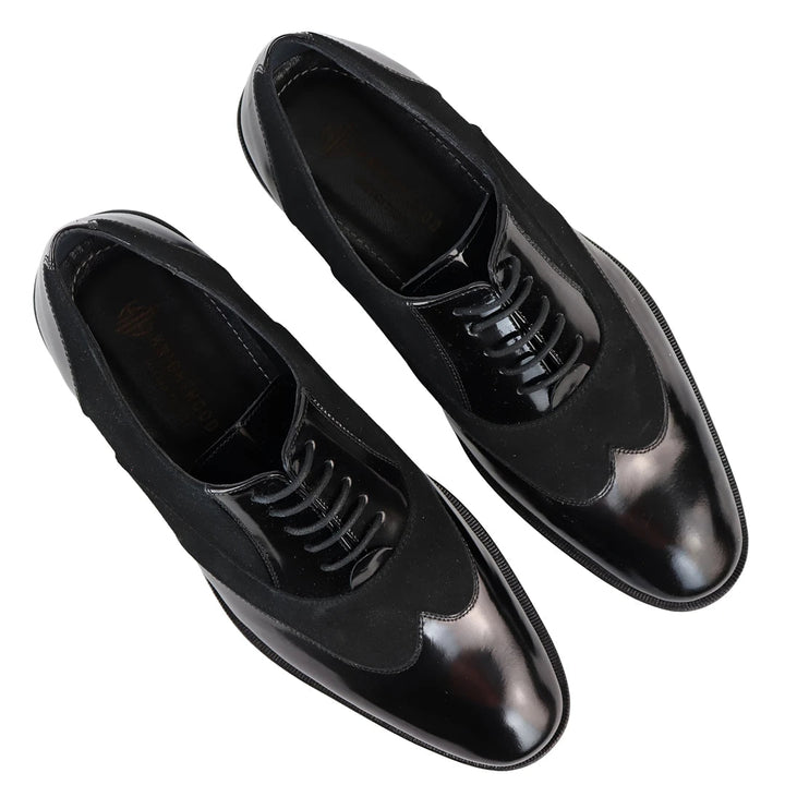 MEN'S OXFORD SHOES SHINNY SUEDE BLACK LEATHER