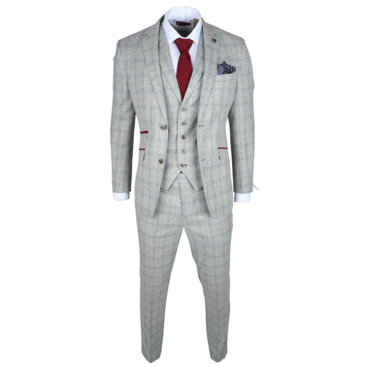 ANDREW - MEN'S 3 PIECE GREY CHECKED SLIM FIT SUIT