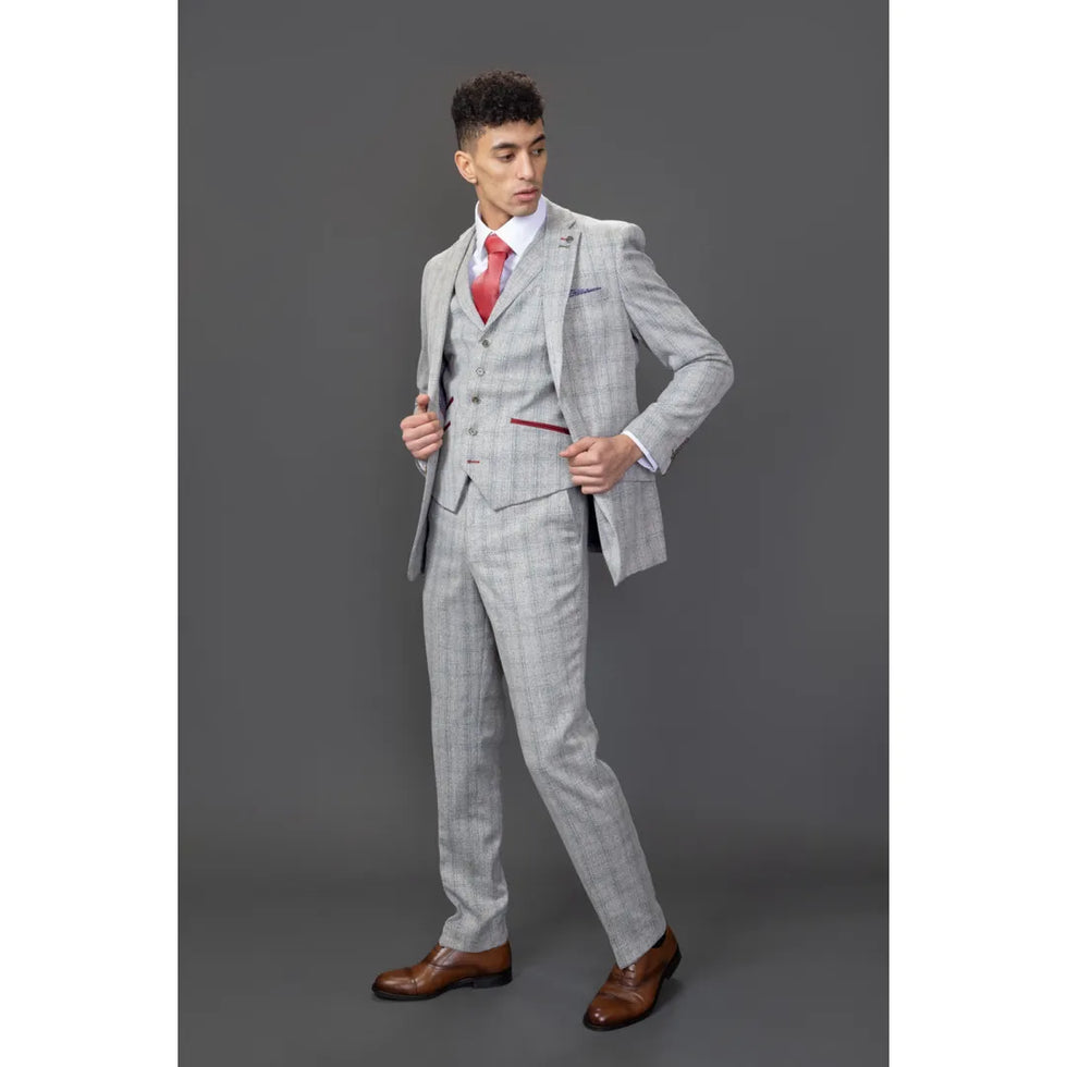 ANDREW - MEN'S 3 PIECE GREY CHECKED SLIM FIT SUIT