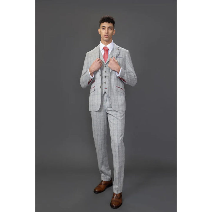 ANDREW - MEN'S 3 PIECE GREY CHECKED SLIM FIT SUIT