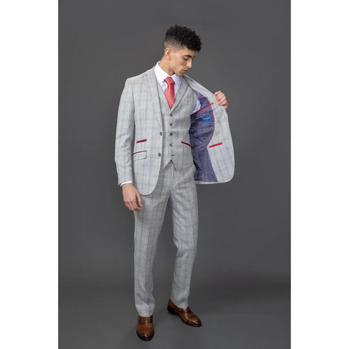 ANDREW - MEN'S 3 PIECE GREY CHECKED SLIM FIT SUIT