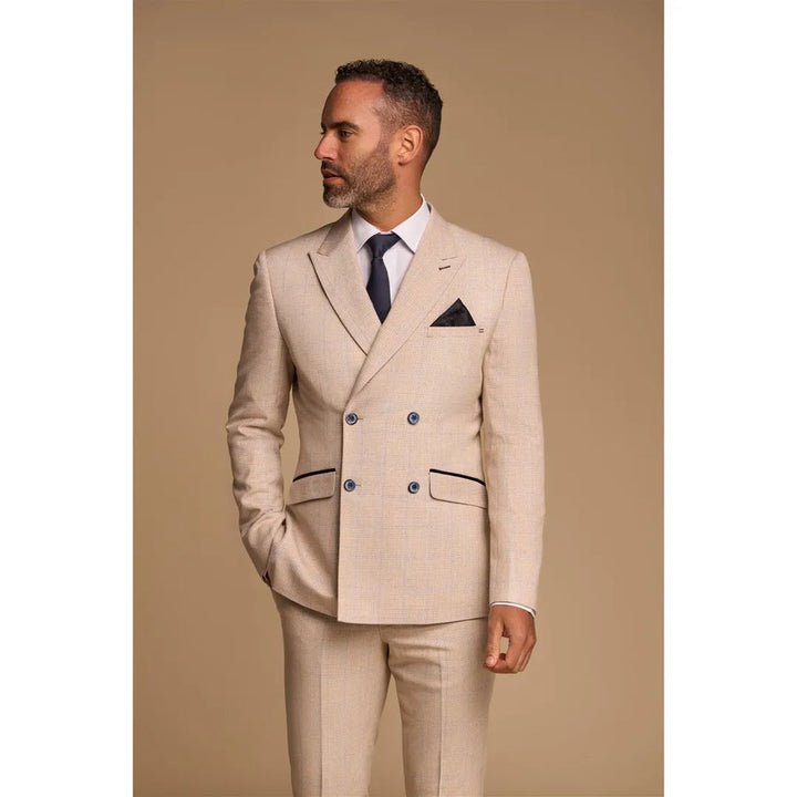 CARIDI - MEN'S 2 PIECE BEIGE DOUBLE BREASTED SUIT