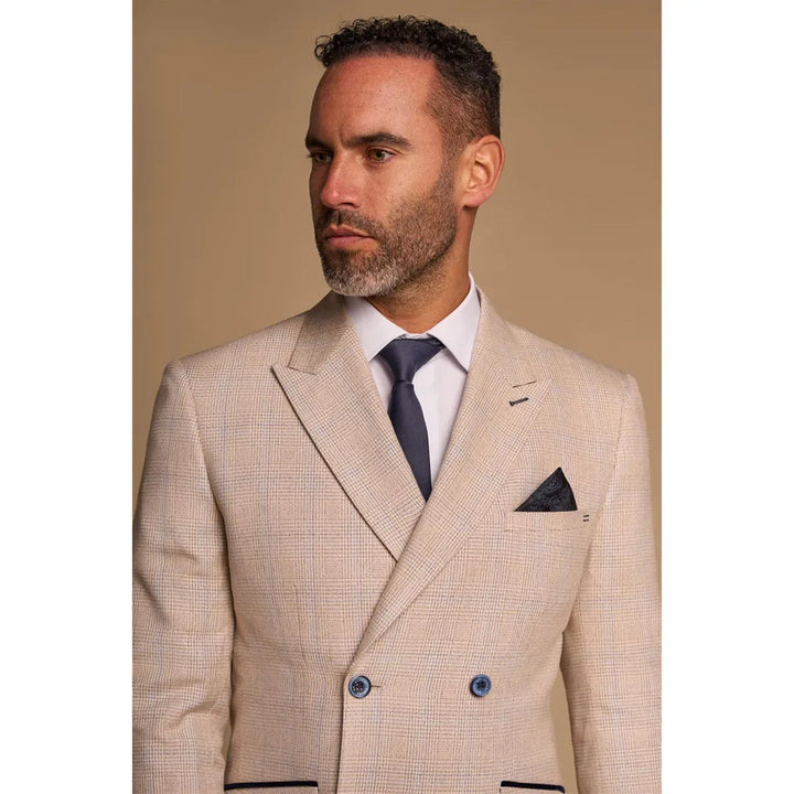 CARIDI - MEN'S 2 PIECE BEIGE DOUBLE BREASTED SUIT