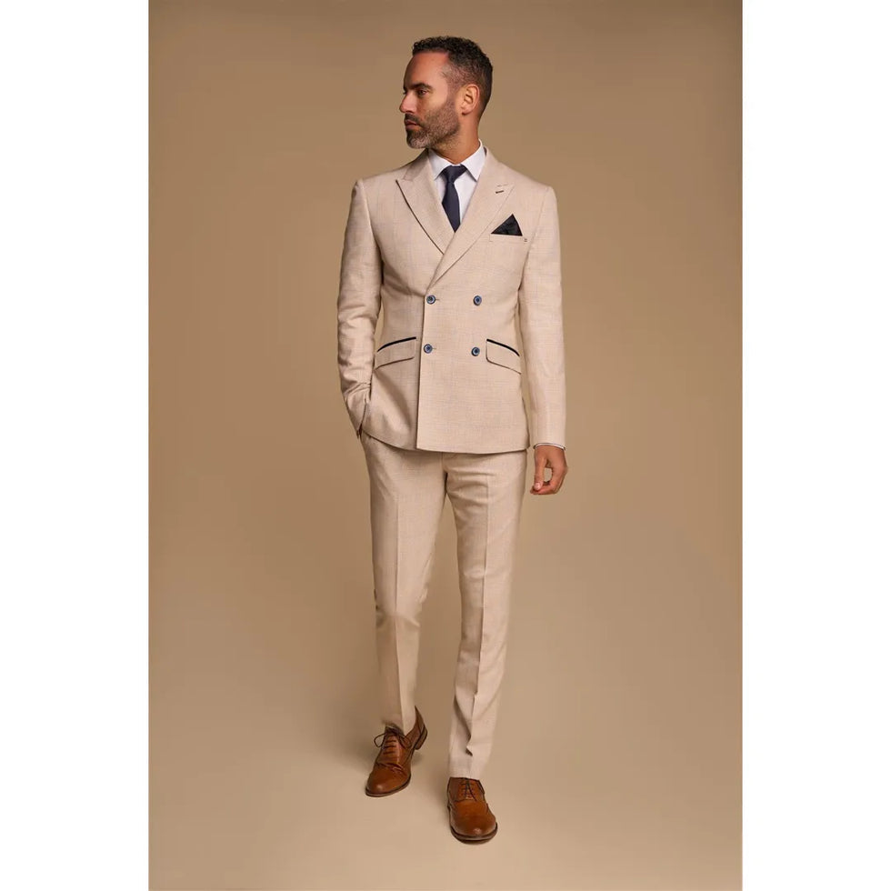 CARIDI - MEN'S 2 PIECE BEIGE DOUBLE BREASTED SUIT