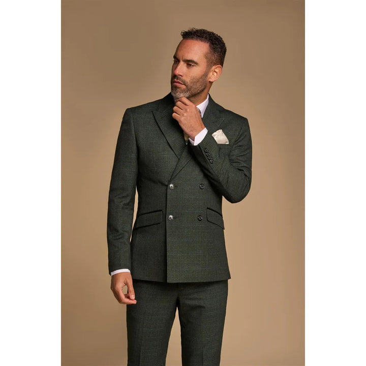 CARIDI - MEN'S 2 PIECE OLIVE GREEN DOUBLE BREASTED SUIT