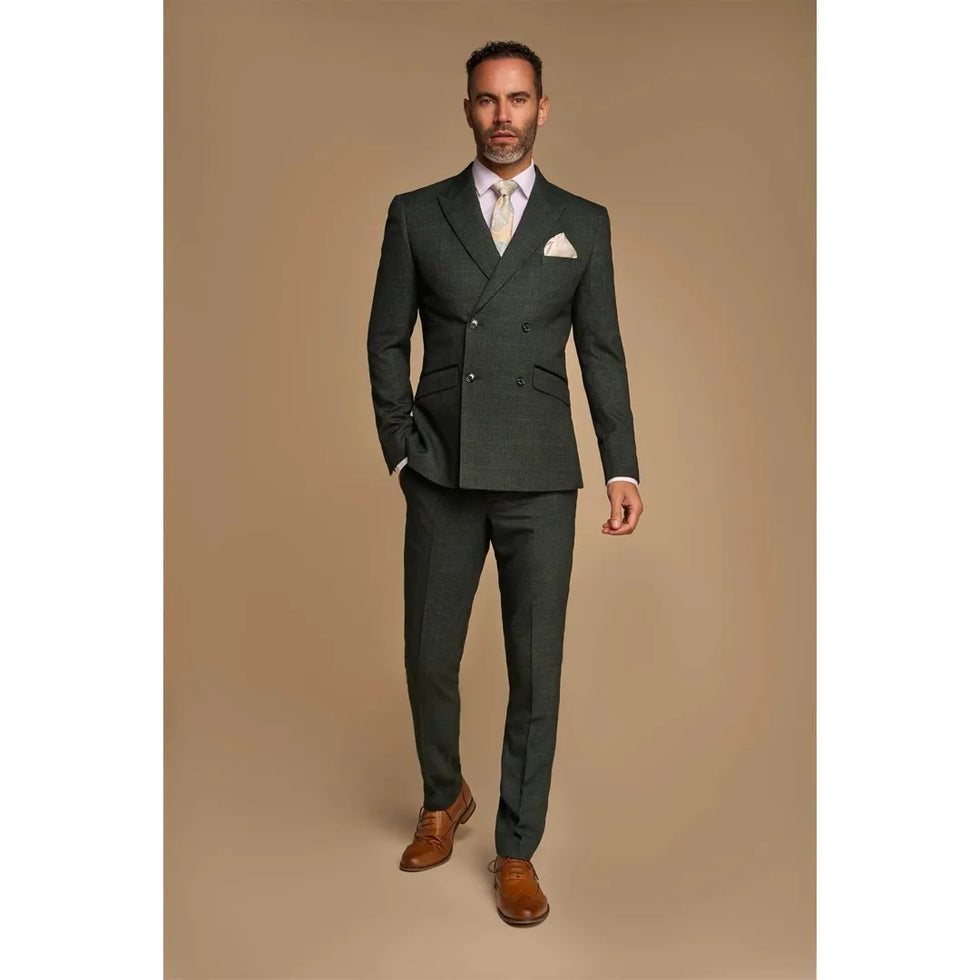 CARIDI - MEN'S 2 PIECE OLIVE GREEN DOUBLE BREASTED SUIT