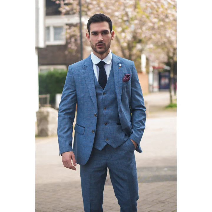 EARL - MEN'S 3 PIECE BLUE CHECKED SUIT