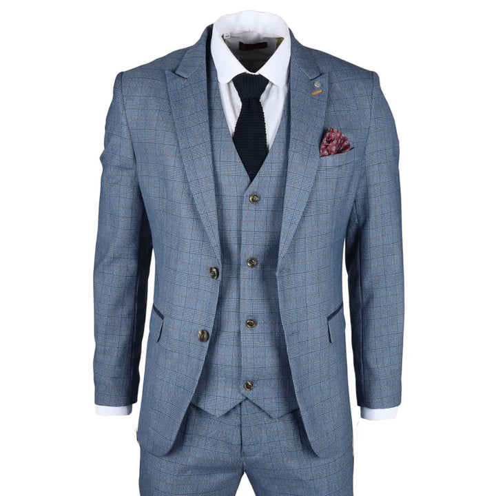 EARL - MEN'S 3 PIECE BLUE CHECKED SUIT