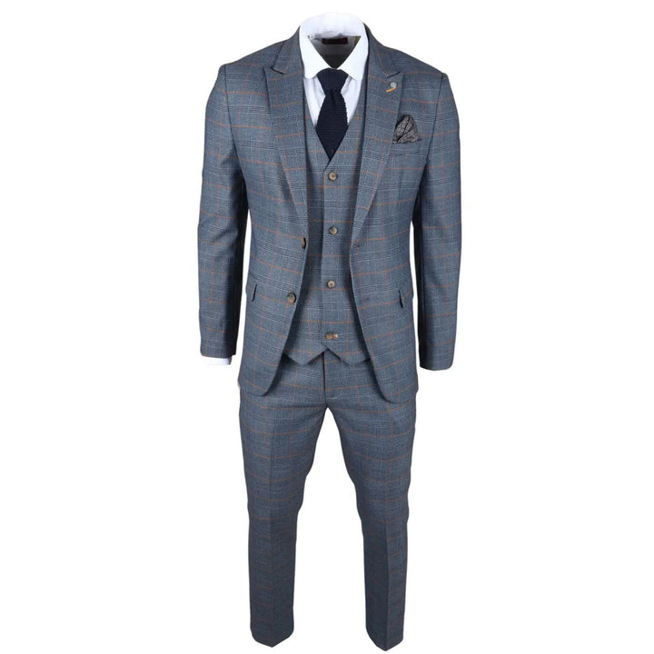 GISBORNE - MEN'S 3 PIECE NAVY CHECKED SUIT