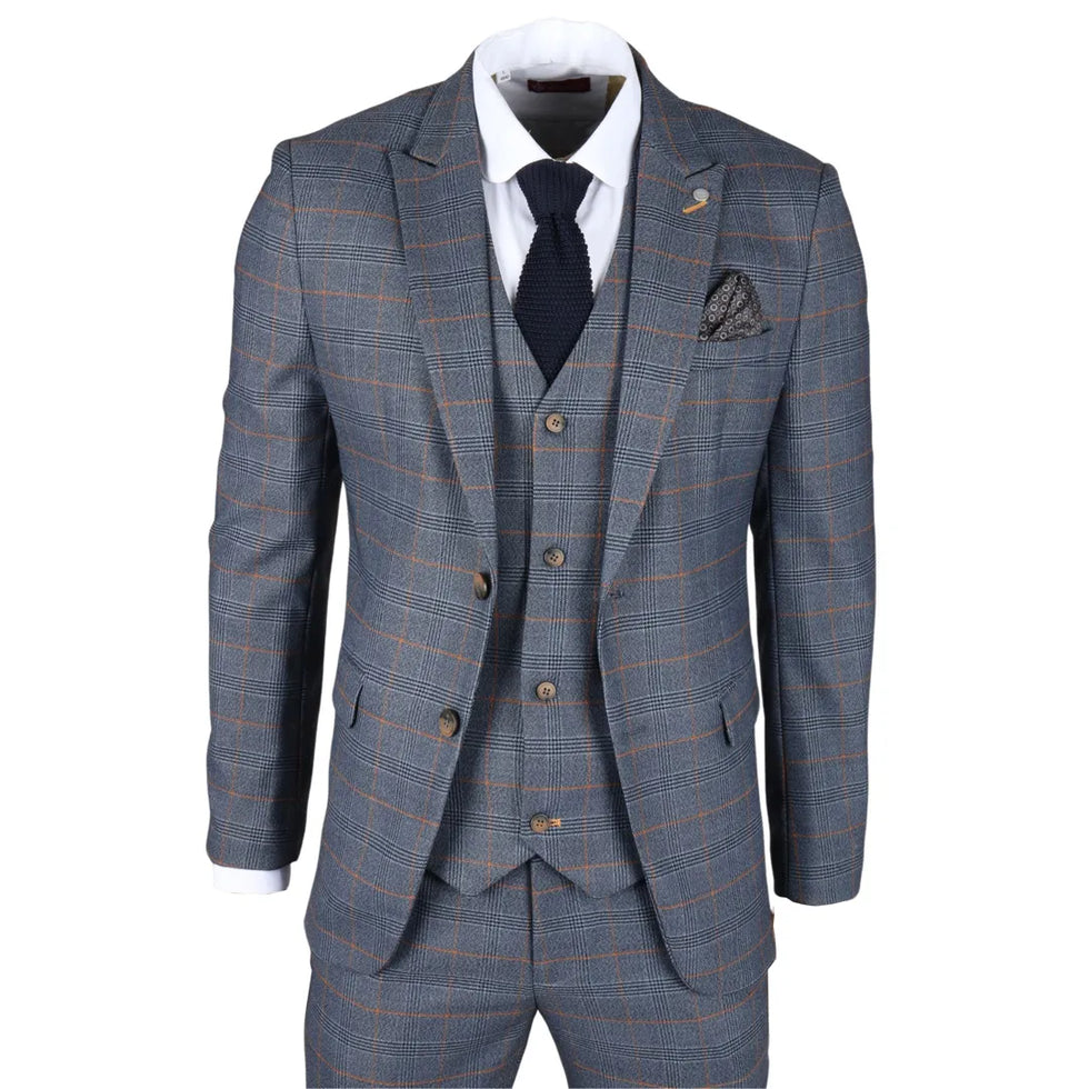 GISBORNE - MEN'S 3 PIECE NAVY CHECKED SUIT