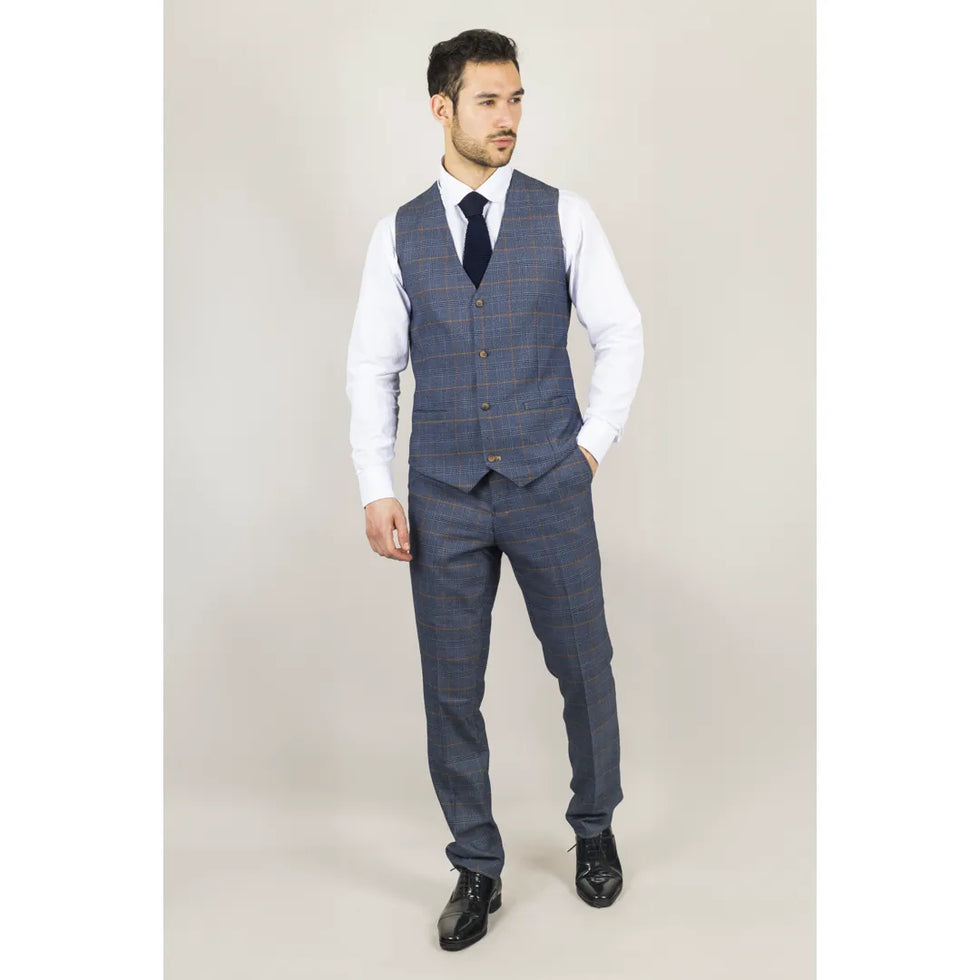 GISBORNE - MEN'S 3 PIECE NAVY CHECKED SUIT