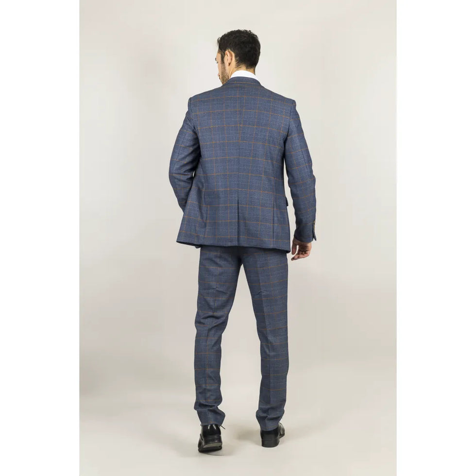 GISBORNE - MEN'S 3 PIECE NAVY CHECKED SUIT