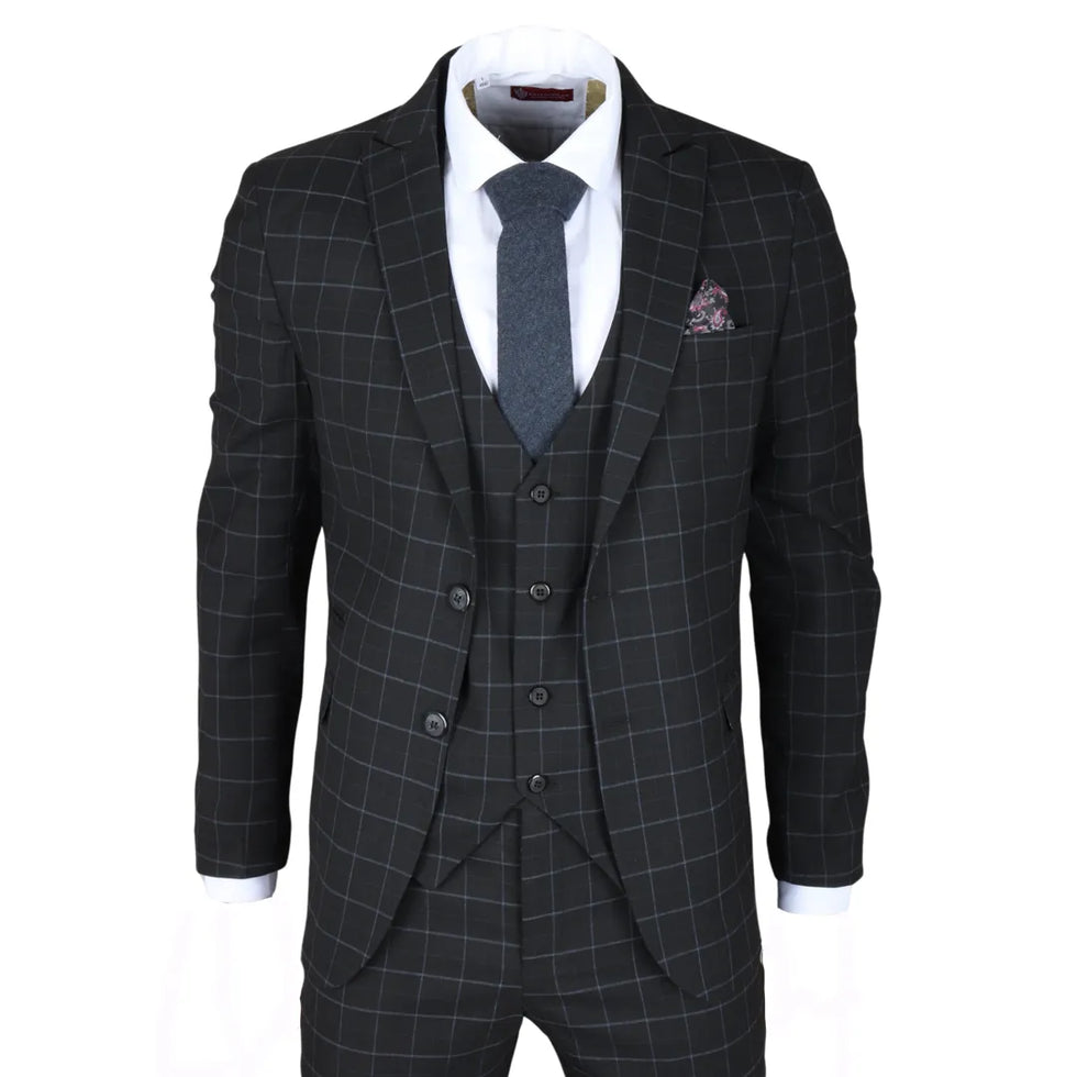 IM3 - MEN'S BLACK CHECKED TAILORED FIT SUIT