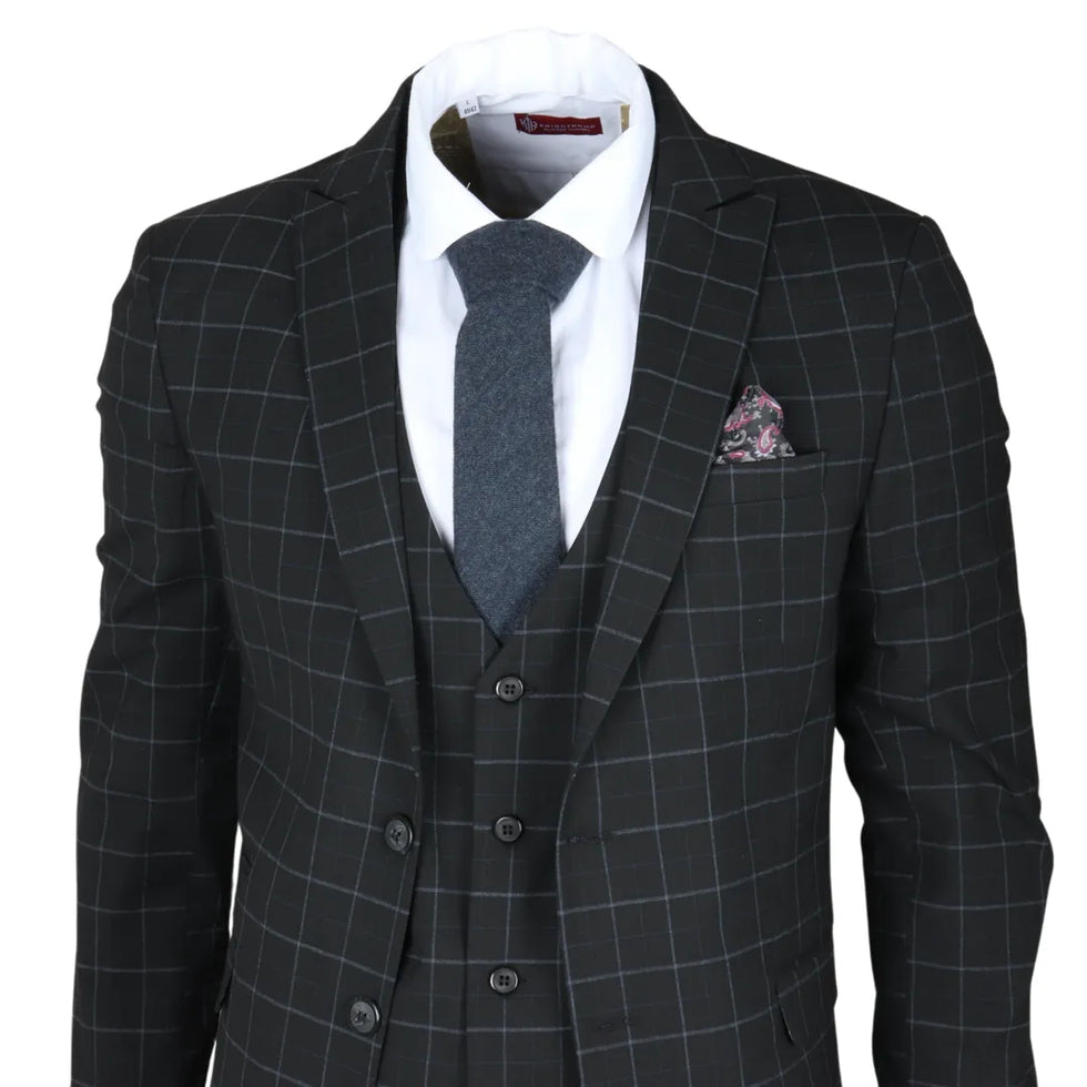 IM3 - MEN'S BLACK CHECKED TAILORED FIT SUIT