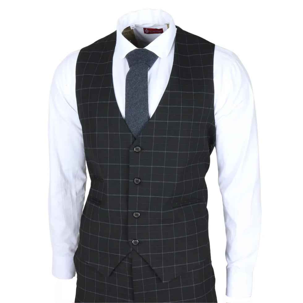 IM3 - MEN'S BLACK CHECKED TAILORED FIT SUIT