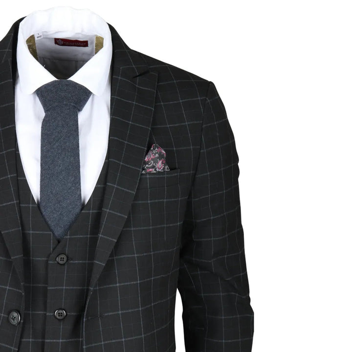 IM3 - MEN'S BLACK CHECKED TAILORED FIT SUIT