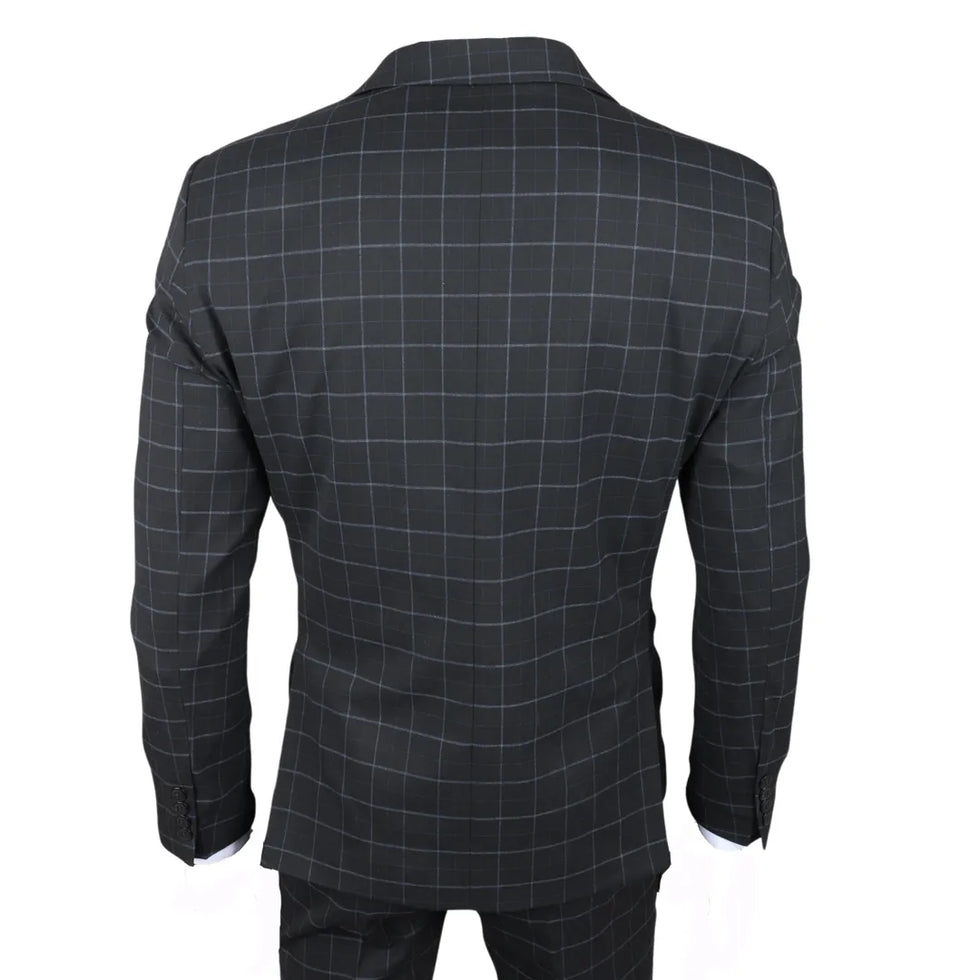 IM3 - MEN'S BLACK CHECKED TAILORED FIT SUIT