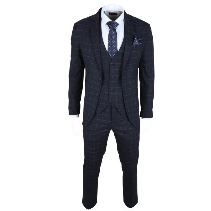 IM3 - MEN'S NAVY CHECKED TAILORED FIT SUIT