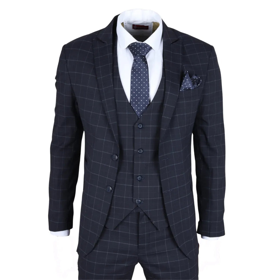 IM3 - MEN'S NAVY CHECKED TAILORED FIT SUIT