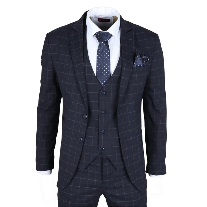 IM3 - MEN'S NAVY CHECKED TAILORED FIT SUIT