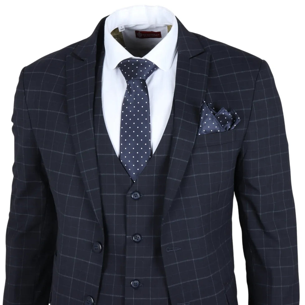 IM3 - MEN'S NAVY CHECKED TAILORED FIT SUIT