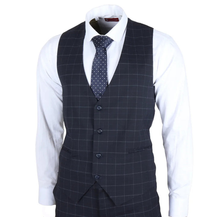 IM3 - MEN'S NAVY CHECKED TAILORED FIT SUIT