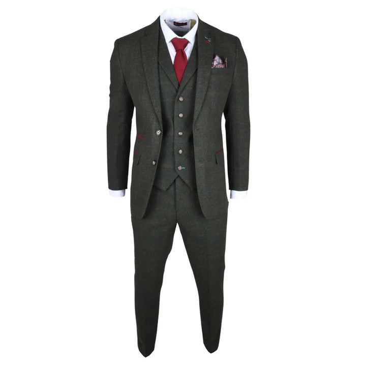 JOSHUA - MEN'S 3 PIECE GREEN TWEED SLIM FIT SUIT