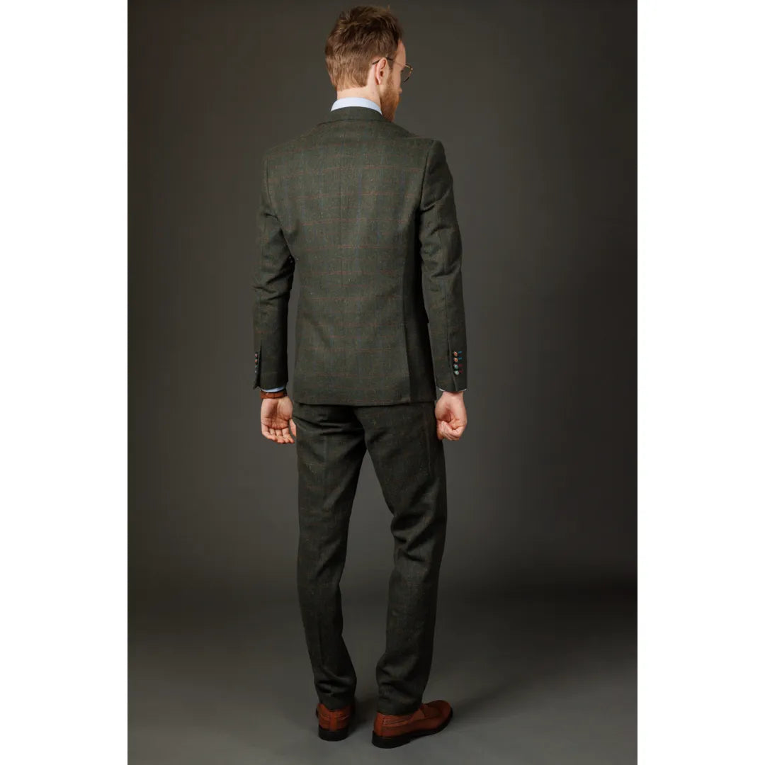 JOSHUA - MEN'S 3 PIECE GREEN TWEED SLIM FIT SUIT