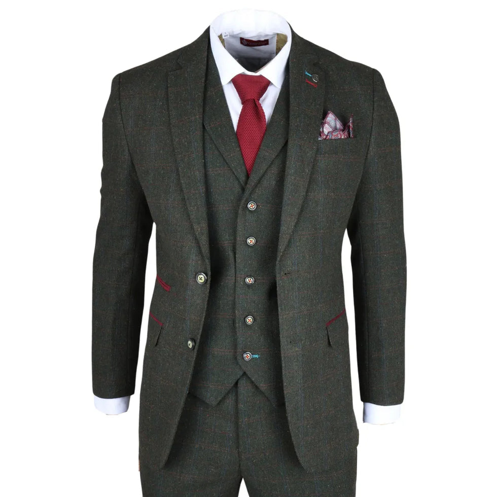 JOSHUA - MEN'S 3 PIECE GREEN TWEED SLIM FIT SUIT