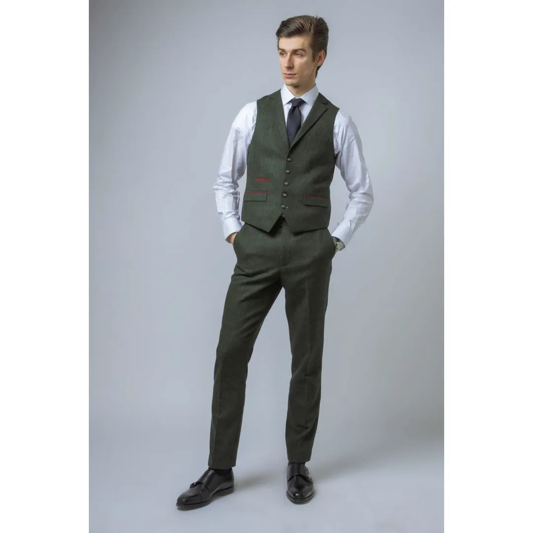 JOSHUA - MEN'S 3 PIECE GREEN TWEED SLIM FIT SUIT