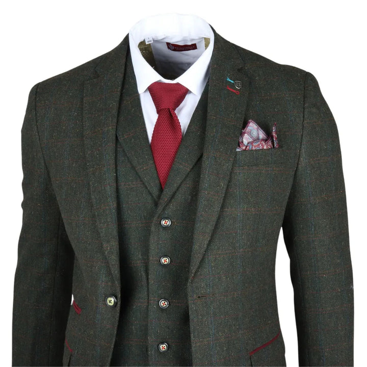 JOSHUA - MEN'S 3 PIECE GREEN TWEED SLIM FIT SUIT