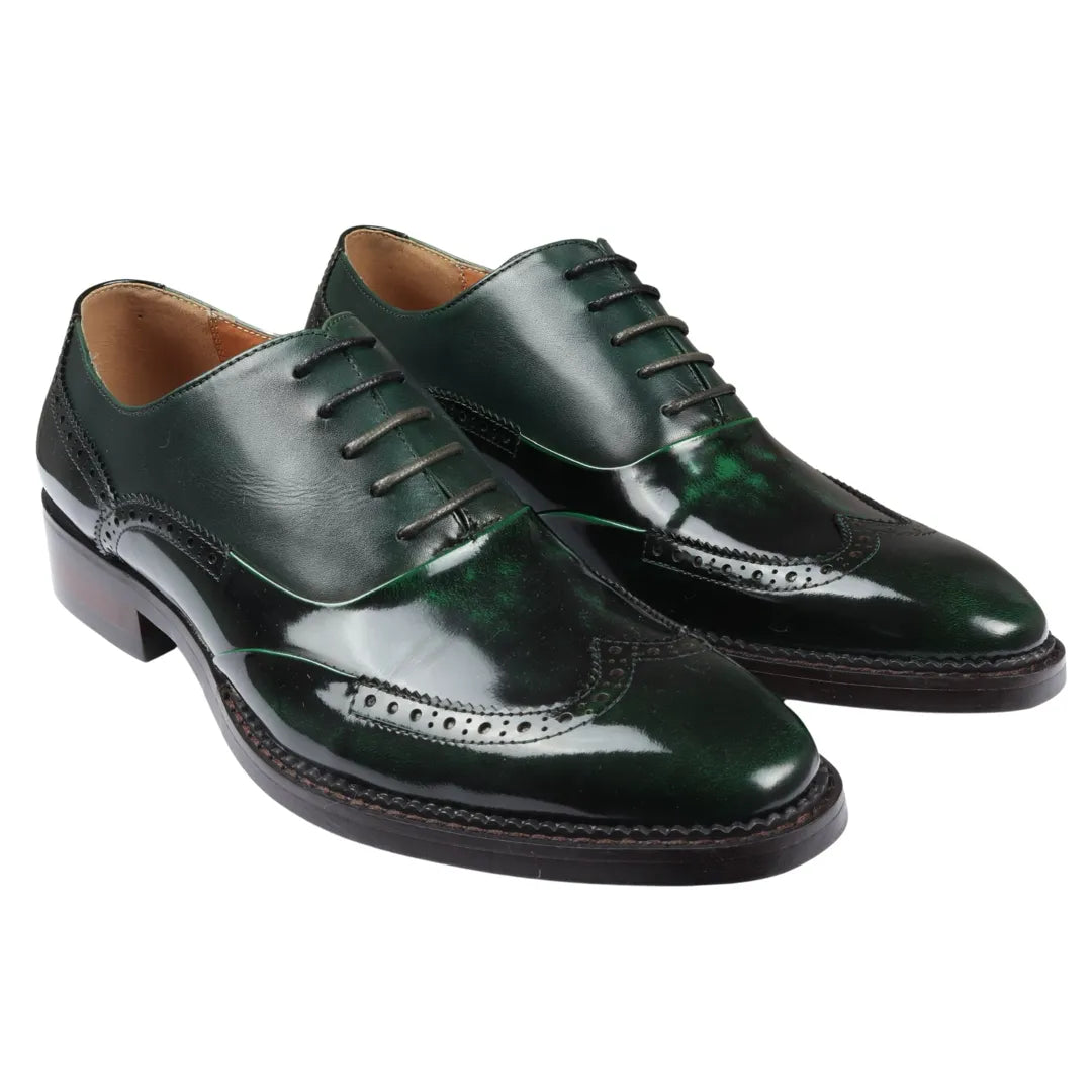 HARRY - MEN'S GREEN PATENT LEATHER BROGUE SHOES