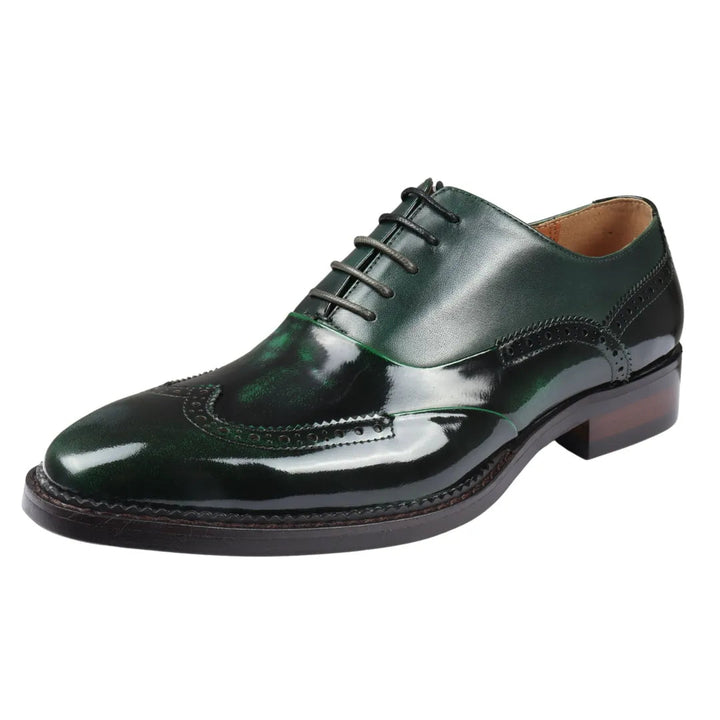 HARRY - MEN'S GREEN PATENT LEATHER BROGUE SHOES