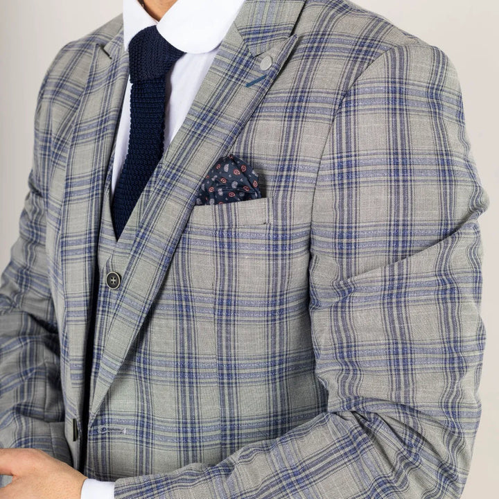 KNIGHT - MEN'S 3 PIECE GREY BLUE CHECKED SUIT