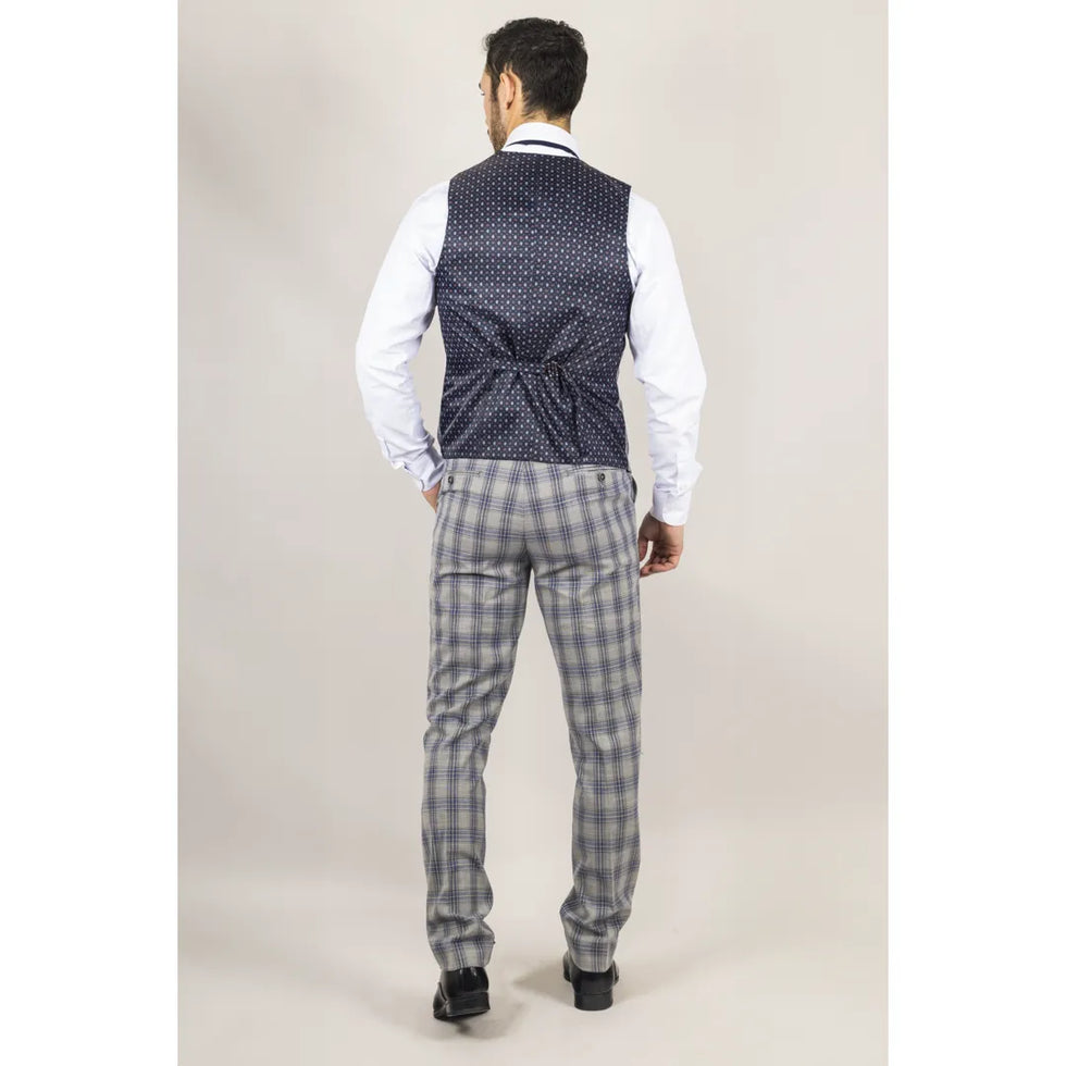 KNIGHT - MEN'S 3 PIECE GREY BLUE CHECKED SUIT