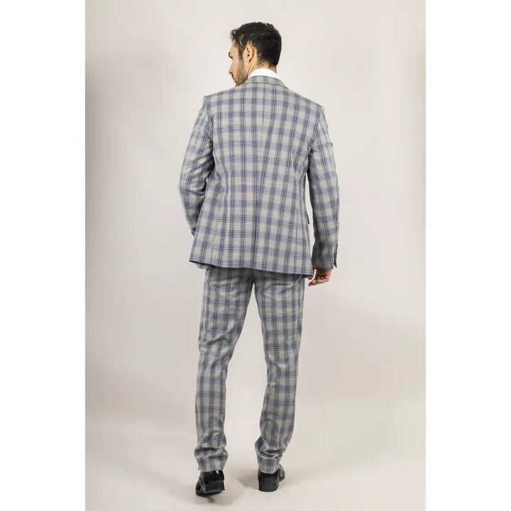 KNIGHT - MEN'S 3 PIECE GREY BLUE CHECKED SUIT