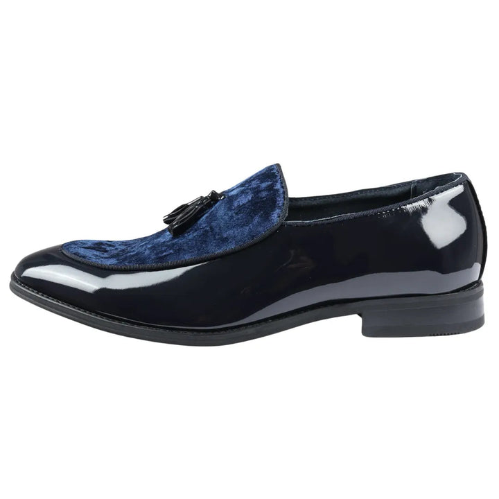 MEN'S SLIP ON TASSEL VELVET DETAILED PATENT LOAFERS