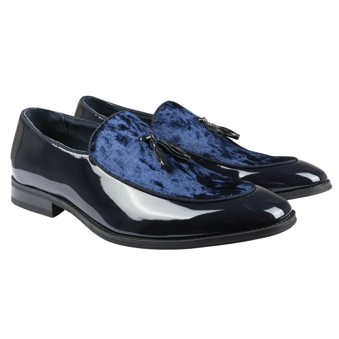 MEN'S SLIP ON TASSEL VELVET DETAILED PATENT LOAFERS