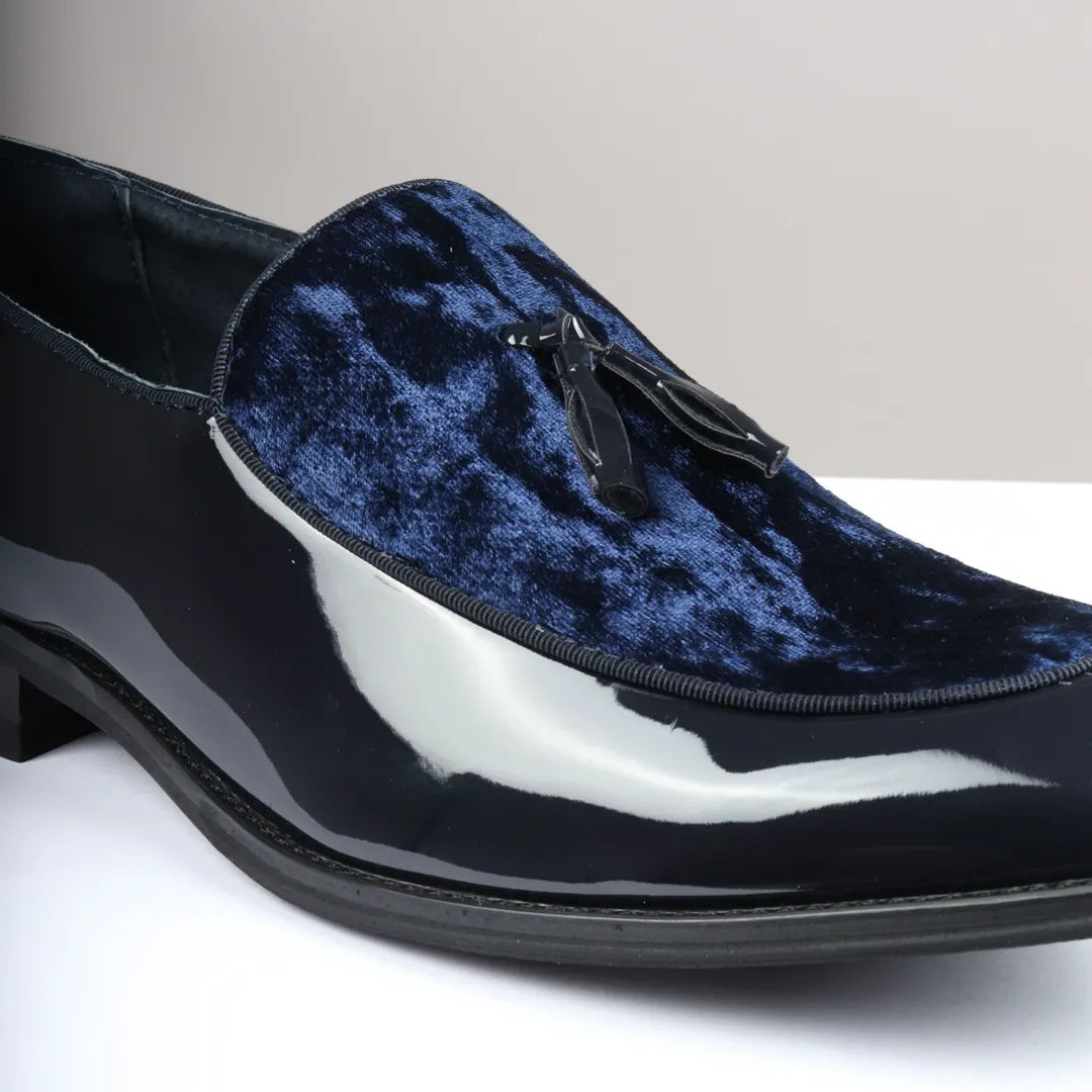 MEN'S SLIP ON TASSEL VELVET DETAILED PATENT LOAFERS