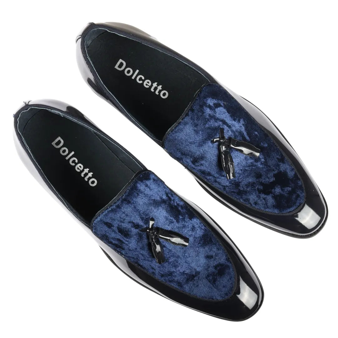 MEN'S SLIP ON TASSEL VELVET DETAILED PATENT LOAFERS