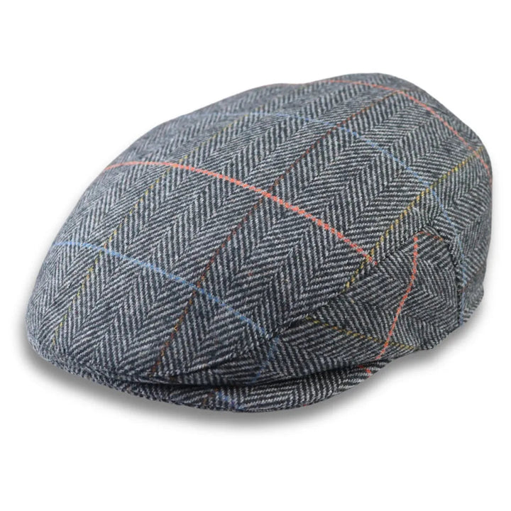 MEN'S WOOL BLEND TWEED HERRINGBONE CHECK FLAT CAP