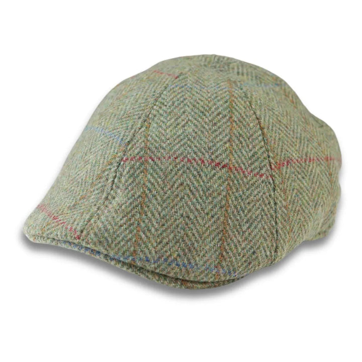 MEN'S WOOL BLEND TWEED HERRINGBONE GREEN CHECK DUCKBILL CAP