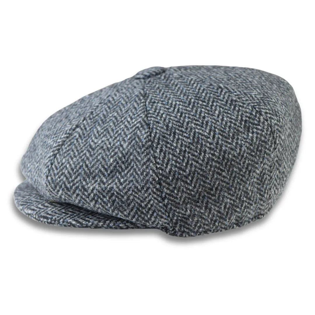 MEN'S WOOL BLEND TWEED HERRINGBONE GREY FLAT CAP