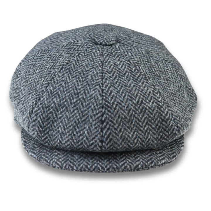 MEN'S WOOL BLEND TWEED HERRINGBONE GREY FLAT CAP